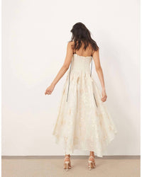 Arrange Mirrored Applique Floral Embroidered Cami Maxi Dress in buttermilk - women's dress - detail view