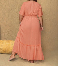 Classiqu Embroidered V-neck Maxi Dress - Plus in coral - women's dress - view 4