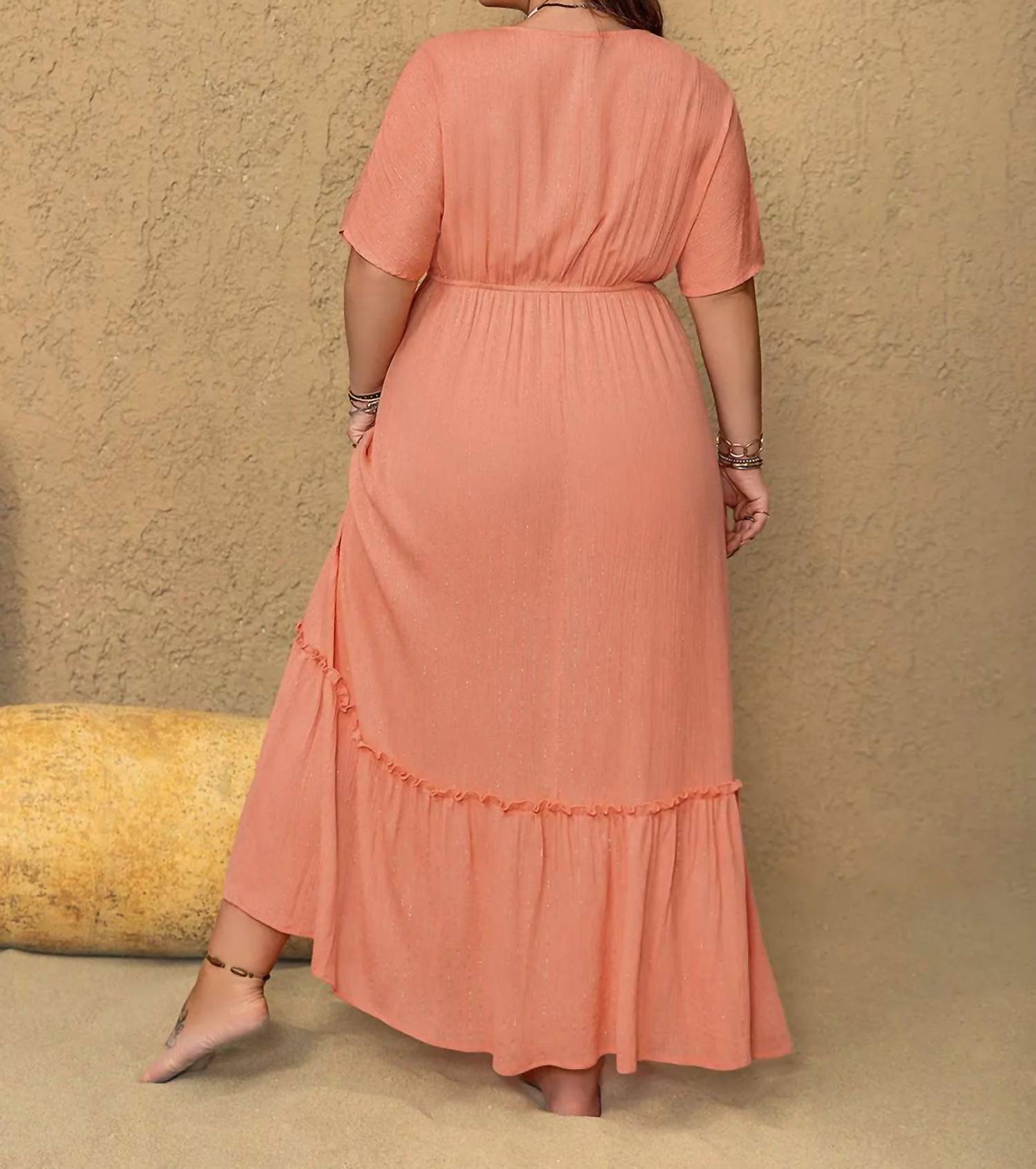 Classiqu Embroidered V-neck Maxi Dress - Plus in coral - women's dress - view 4