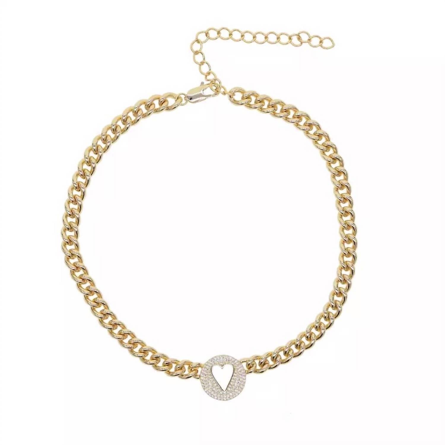 Sahira Jewelry Design Women's Pave Heart Chain Necklace in gold - women's jewelry