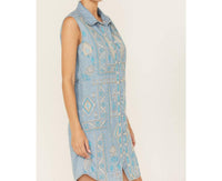 Scully - Embroidered Button Front Denim Mini Dress