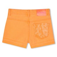 Billieblush Kids' Denim Shorts in orange pop - kids' shorts - detail view
