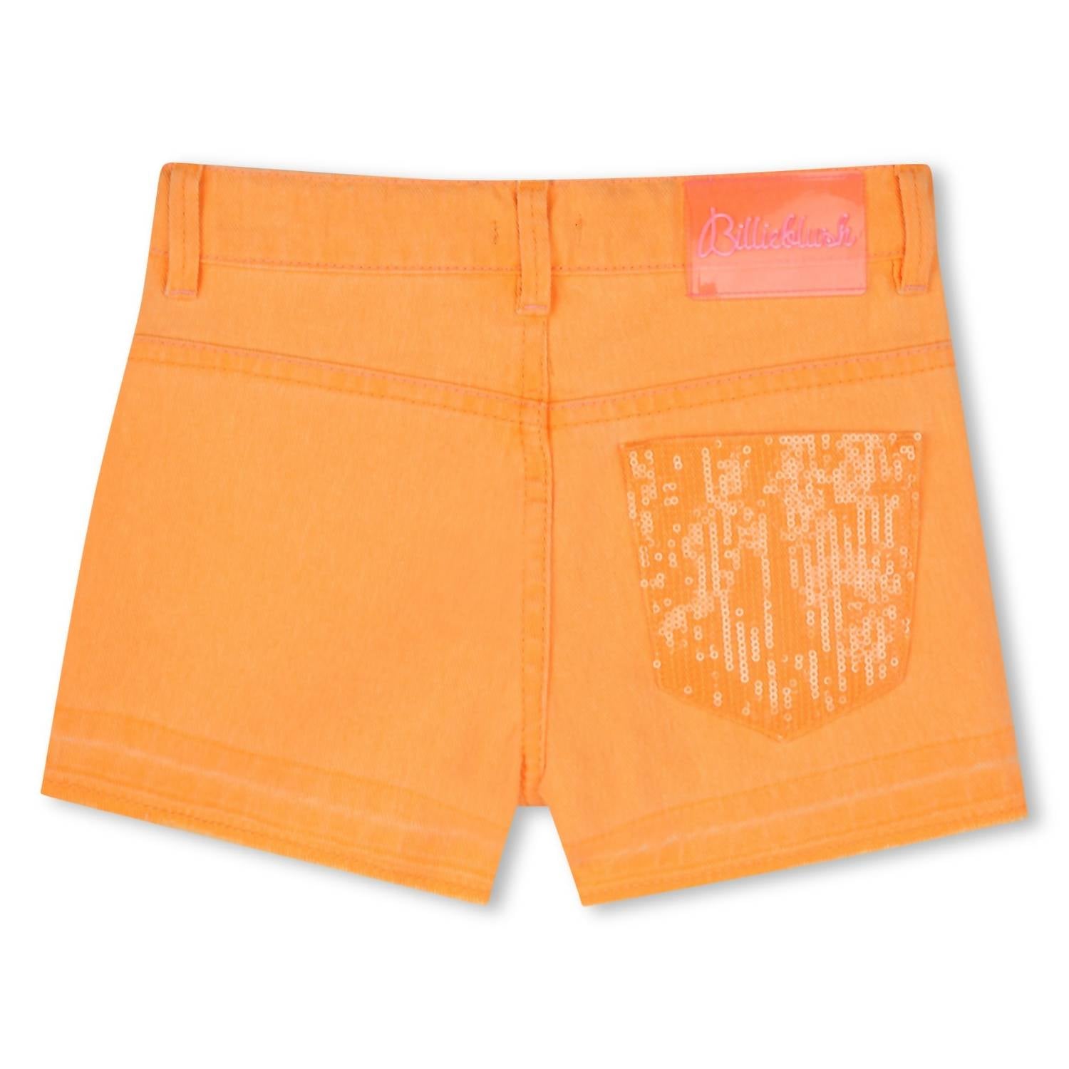 Billieblush Kids' Denim Shorts in orange pop - kids' shorts - detail view