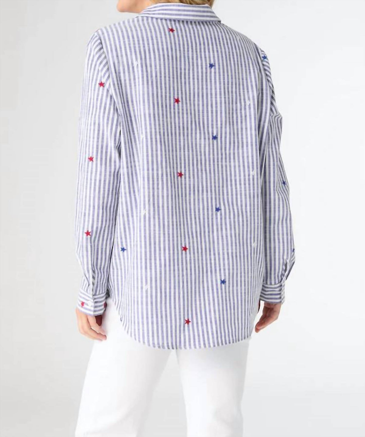 Coco + Carmen - Women's Patriotic Striped Shirt With Stars