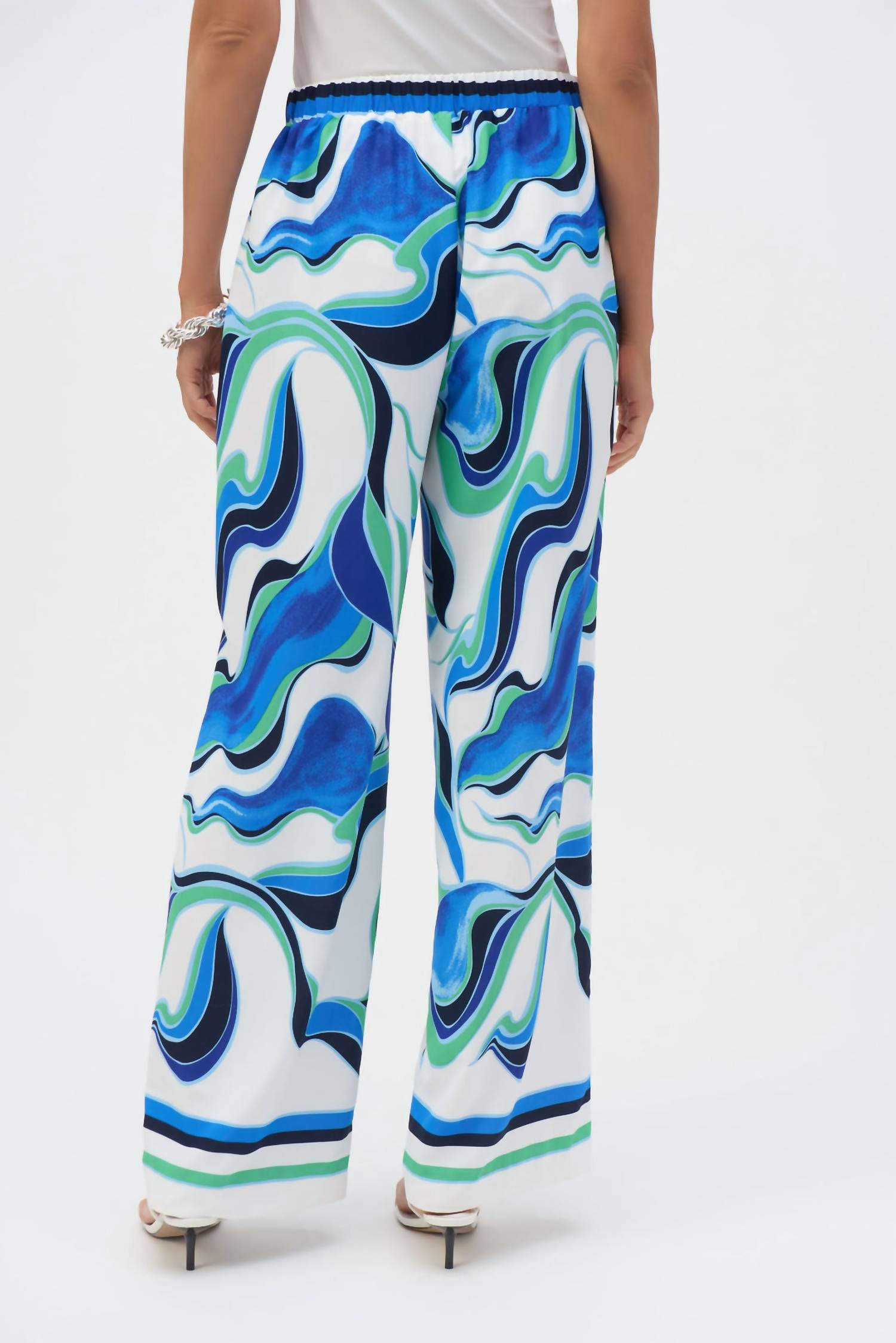 Joseph Ribkoff Swirl Wide Print Pant in vanilla multi - women's pants - detail view