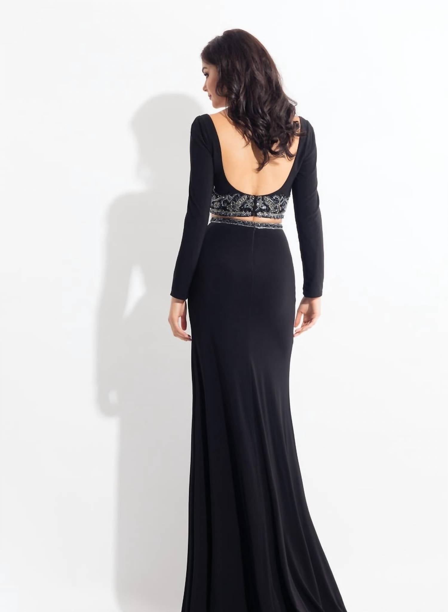 Rachel Allan - Long Sleeves Jersey Two-piece Gown