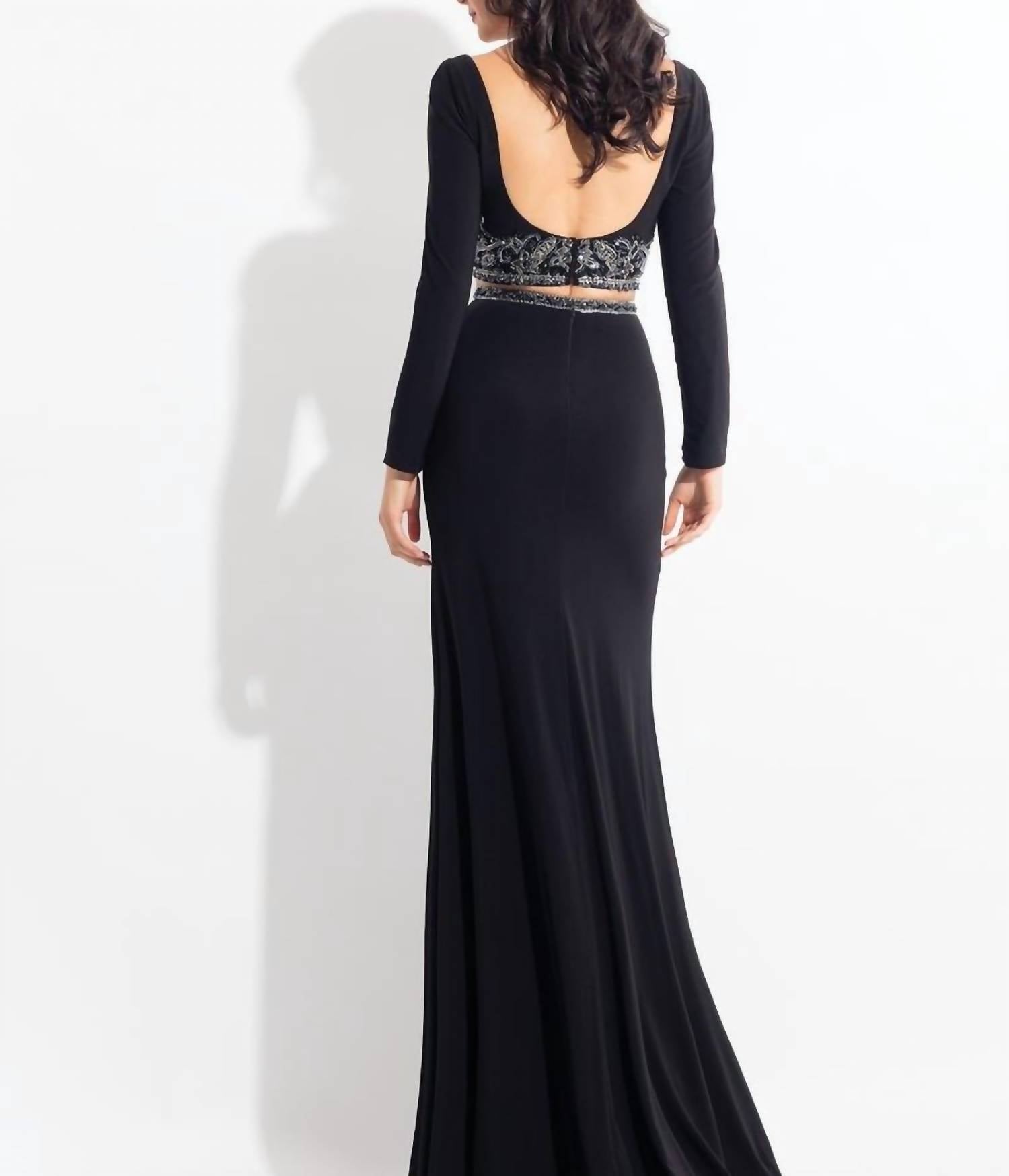 Rachel Allan - Long Sleeves Jersey Two-piece Gown