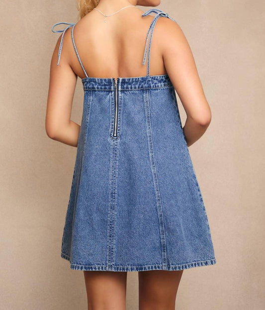 Le Lis - Lace-Up Bow Detail Denim Mini Dress