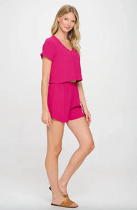 Meet Me In Santorini - Cropped Short-sleeve & Short Set