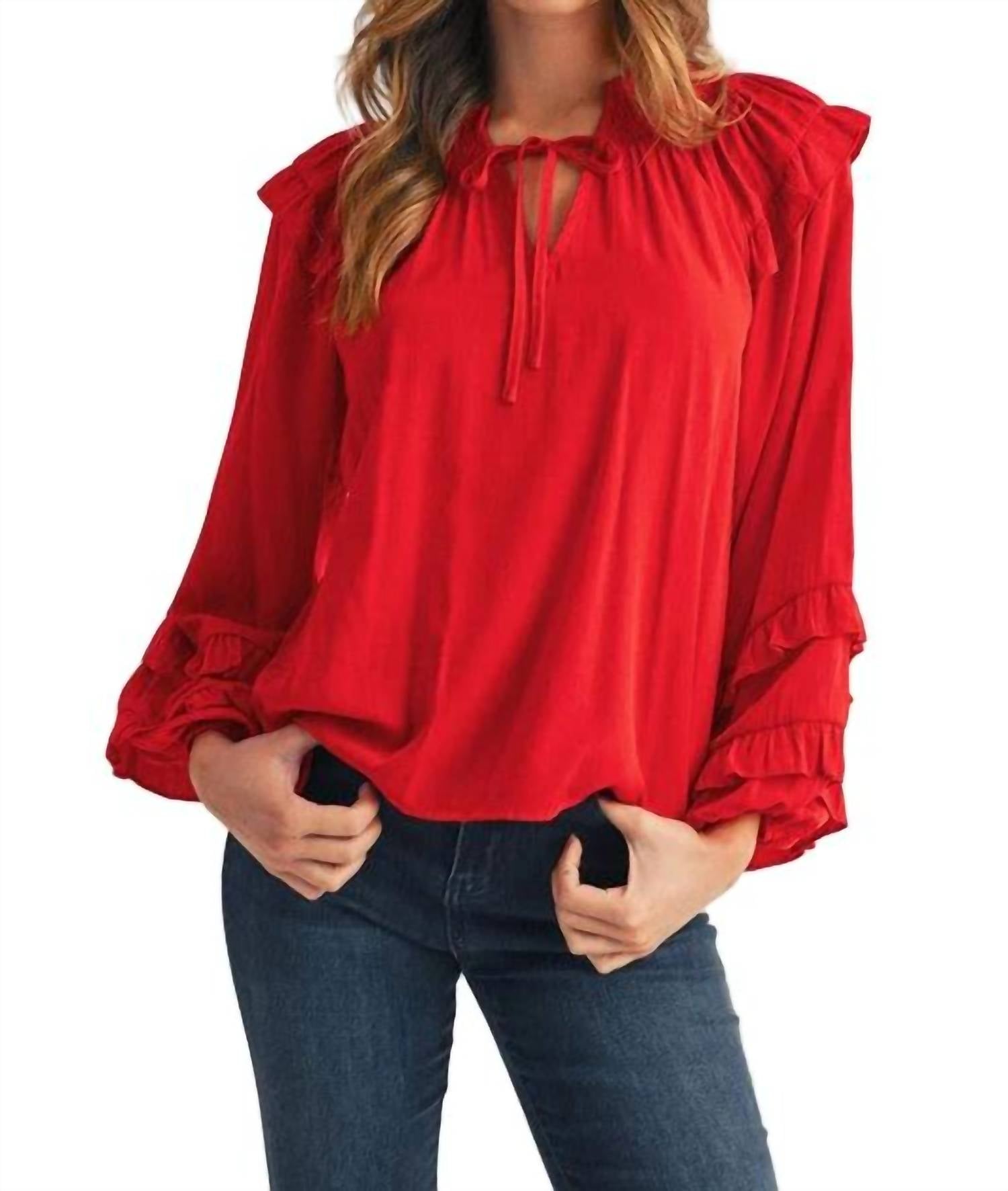 Jodifl - Ruffle Accent Peasant Style Top