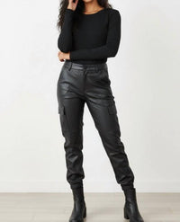 Kancan - Faux Leather Cargo Jogger Pants