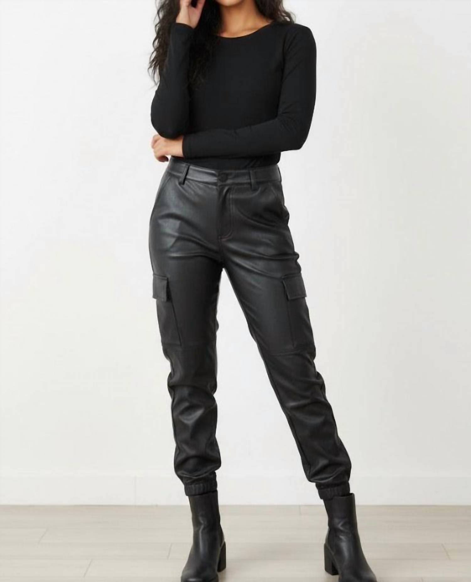 Kancan - Faux Leather Cargo Jogger Pants
