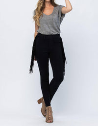Judy Blue - High Waist Side Fringe Skinny Jegging Denim Jeans