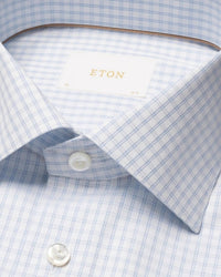 Eton Elevated Pique Shirt in light blue check on white - men's shirt - view 4