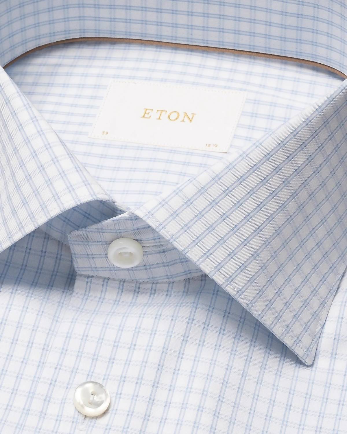Eton Elevated Pique Shirt in light blue check on white - men's shirt - view 4