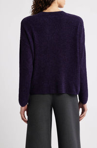 Eileen Fisher V-neck Stretch Cotton Sweater in aubergine - women's sweater - alternate view