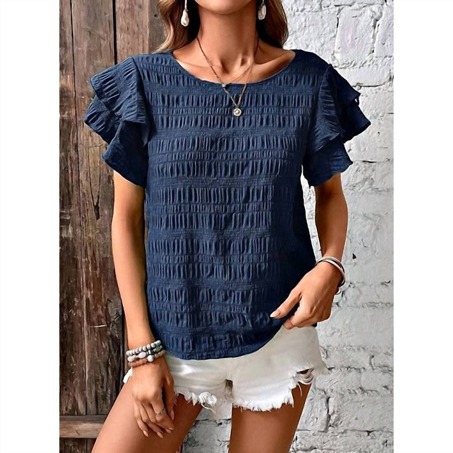 Wholesalesir - Textured Ruffle Sleeve Top