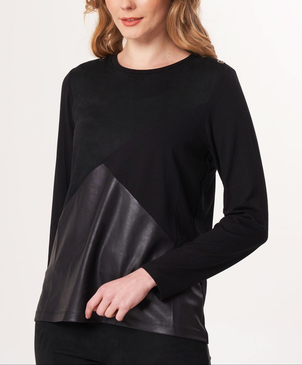 Angel Apparel Vegan Leather & Faux Suede Top in black - women's long sleeve top - alternate view