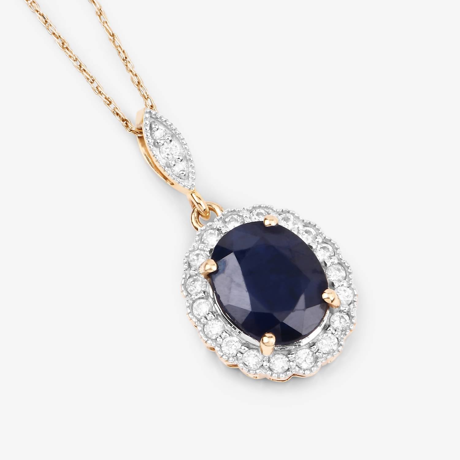 Diana M Jewels Women's Oval Natural Sapphire Pendant Necklace (3.38 Ct) - Signature Plus in 14k yellow gold - women's jewelry - detail view