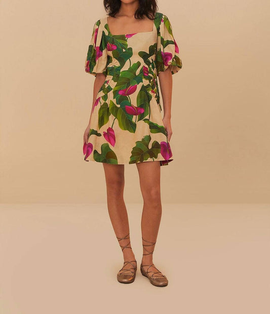 Farm Rio - Anthurium Leaves Short Sleeve Square Neck Dress