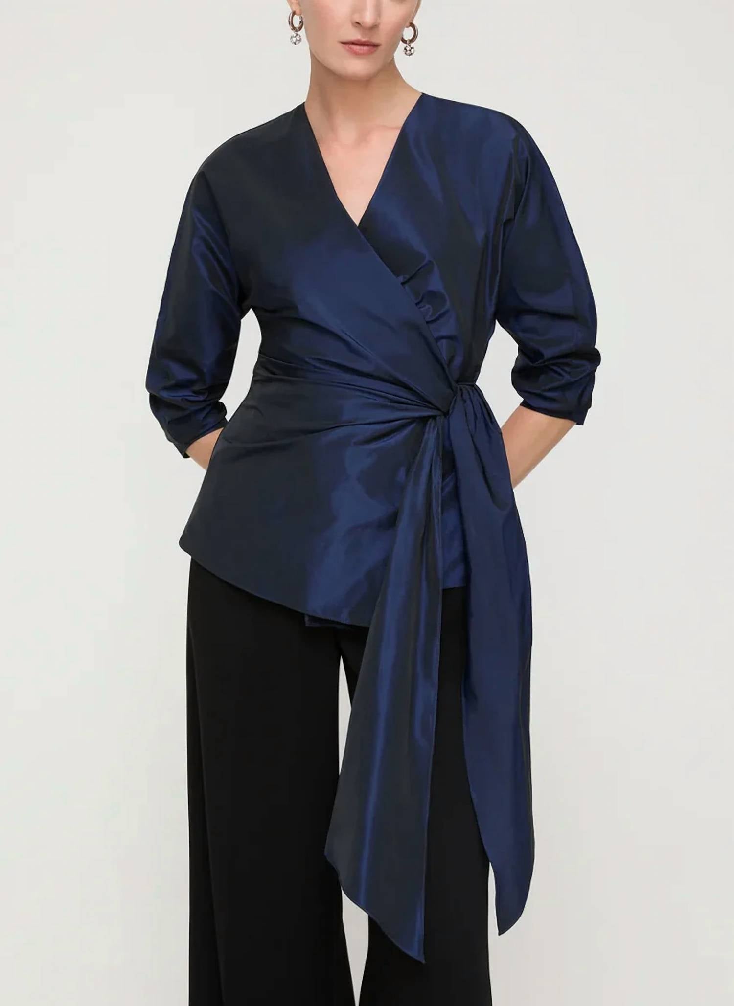 Lafayette 148 - Taffeta Fitted Wrap Blouse