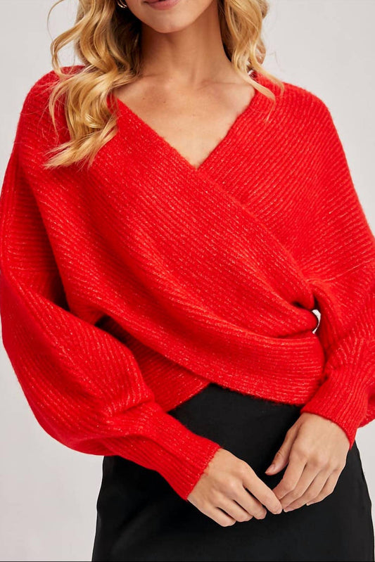 Bluivy - Wrap Crossover Ribbed Fuzzy Knit Sweater