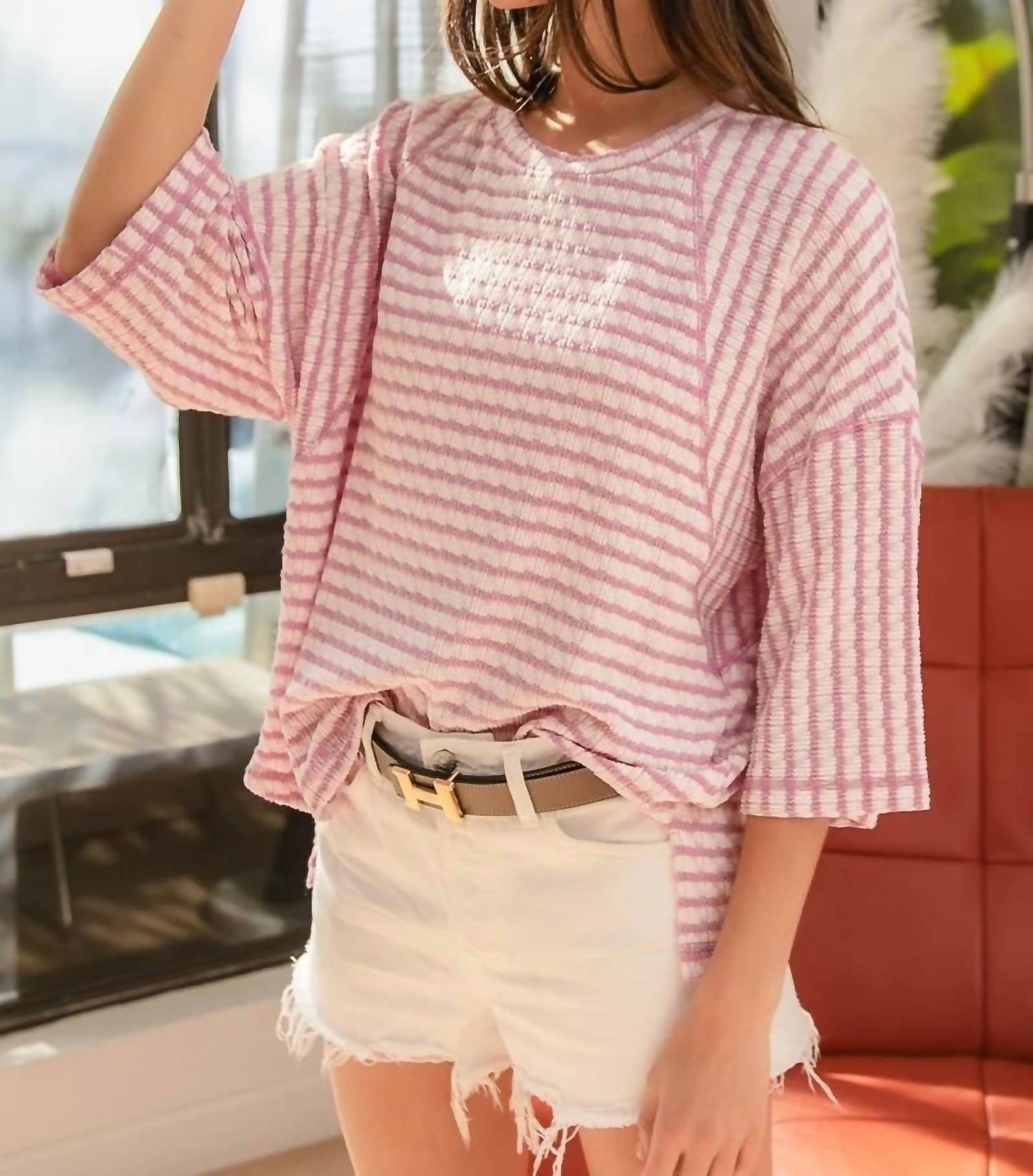 Bibi - Textured Striped Top