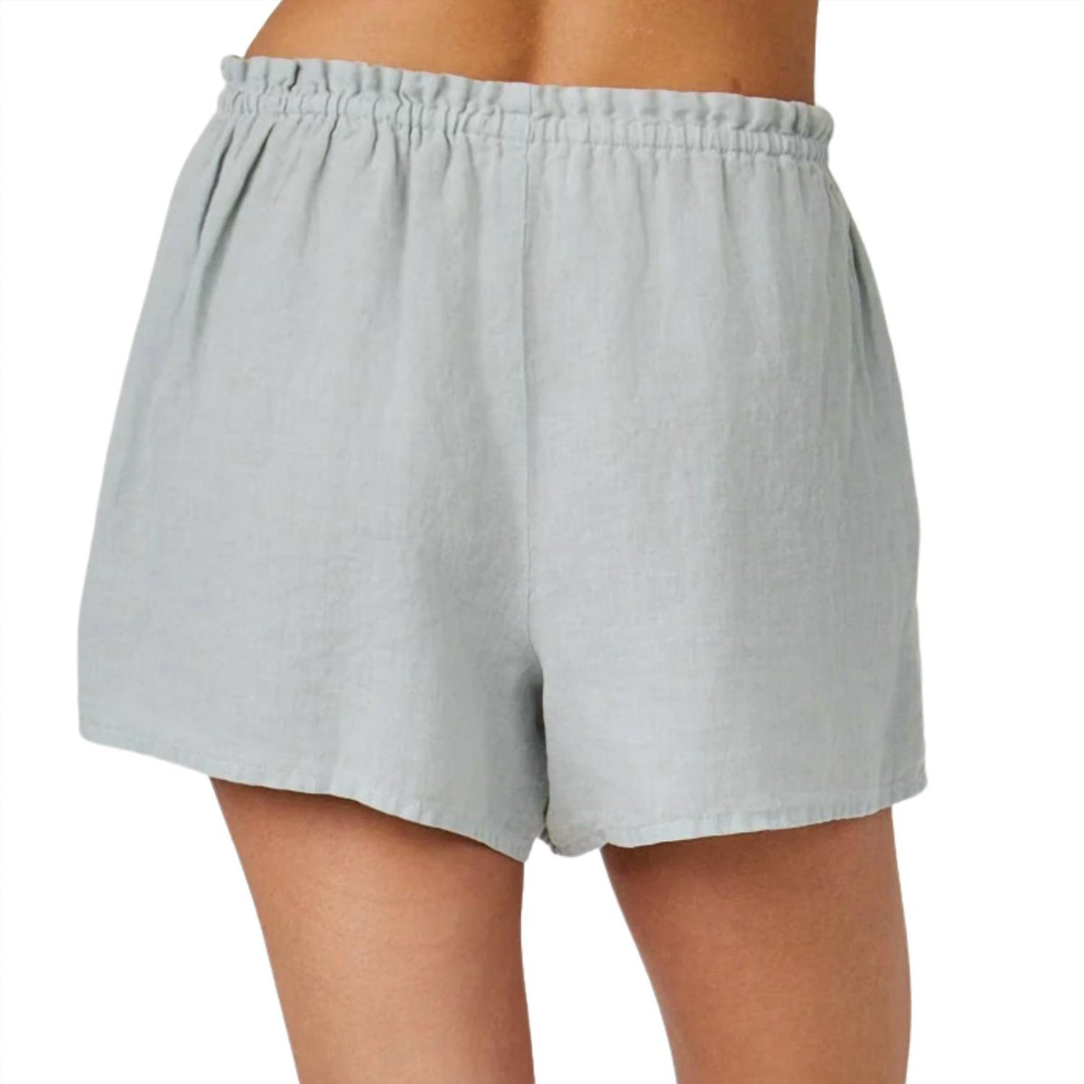 Bella Dahl Women's Linen Ruffle Waist Short in muted sage - women's shorts - detail view