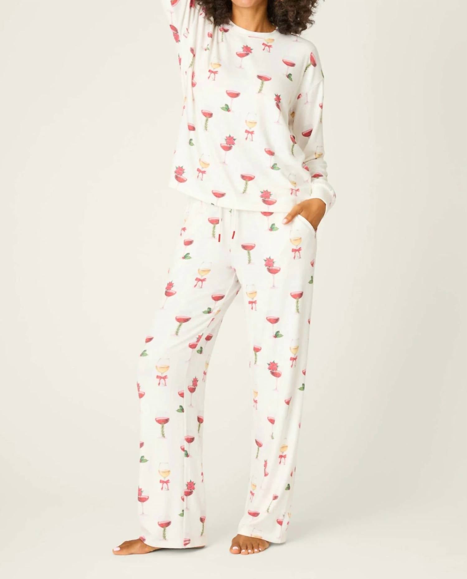 Pj Salvage - Let's Get Toasty Holiday Wine Print Pajama Set