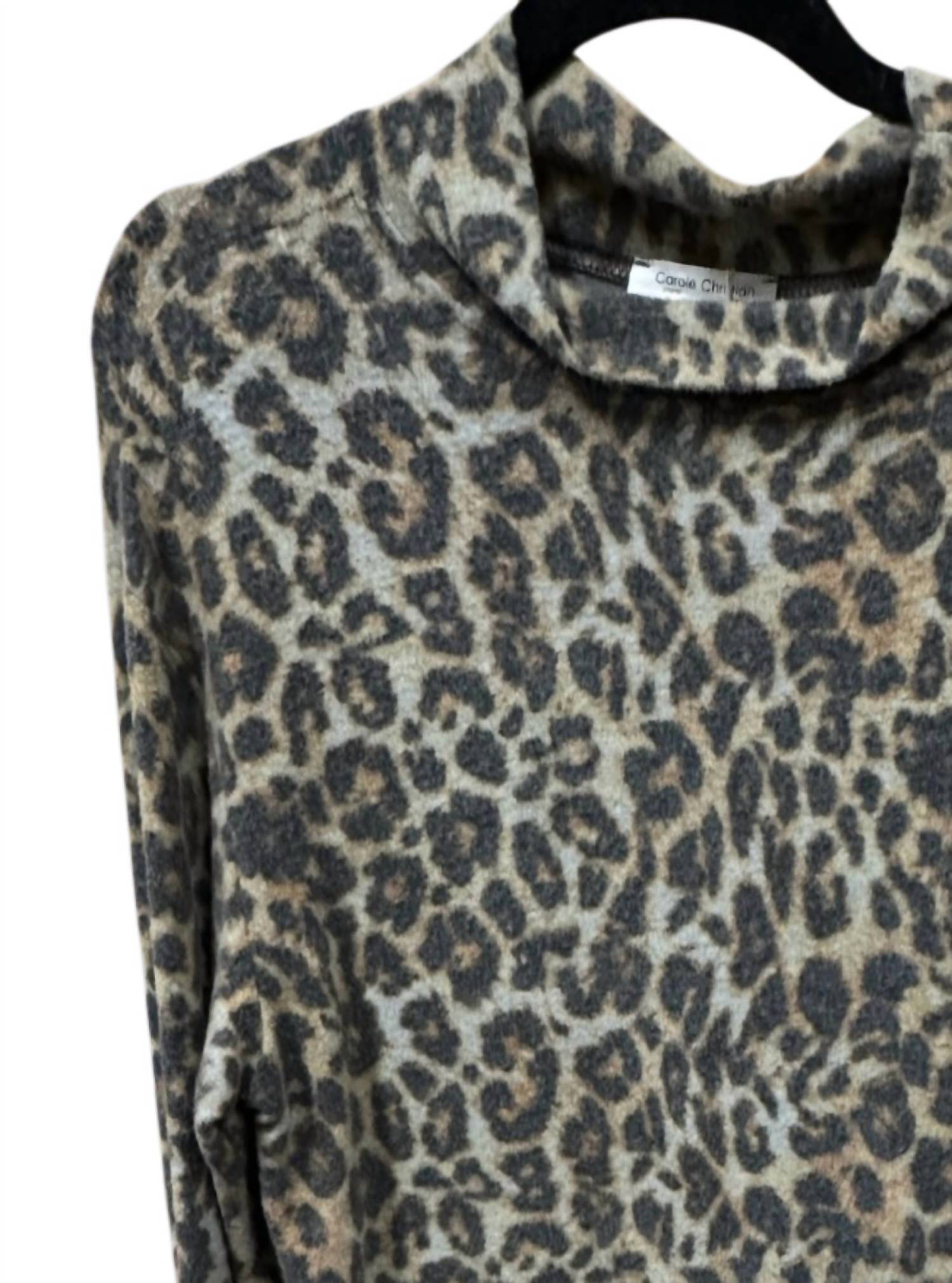 Carole Christian Women's Soft Fleece Long Sleeve Dress in cheetah - women's dress - detail view