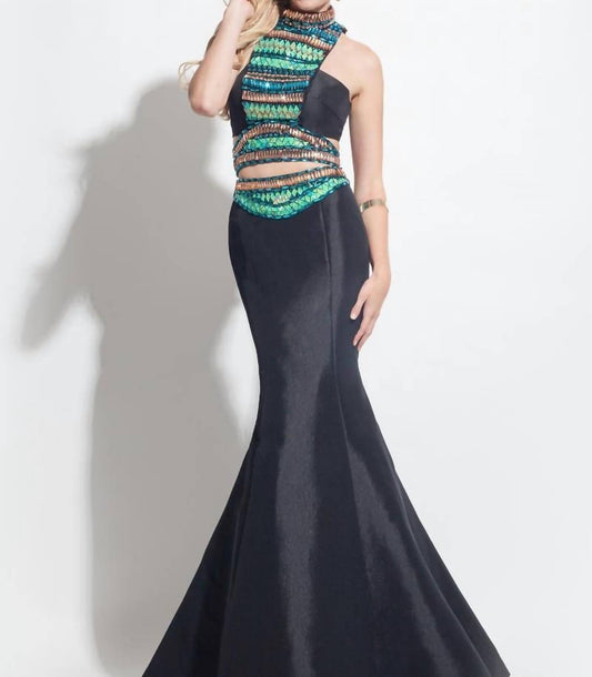 Rachel Allan - Two-piece Beaded Taffeta Mermaid Gown