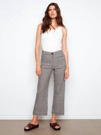 Charlie B - Gingham Wide Leg Pant With Patch Pockets