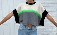 Tricot Chic Short Sleeve Crop Cape Sweater in black and grey - women's sweater - view 4