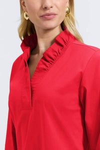 Foxcroft Tammy Ruffle Collar Top in red - women's long sleeve top - alternate view