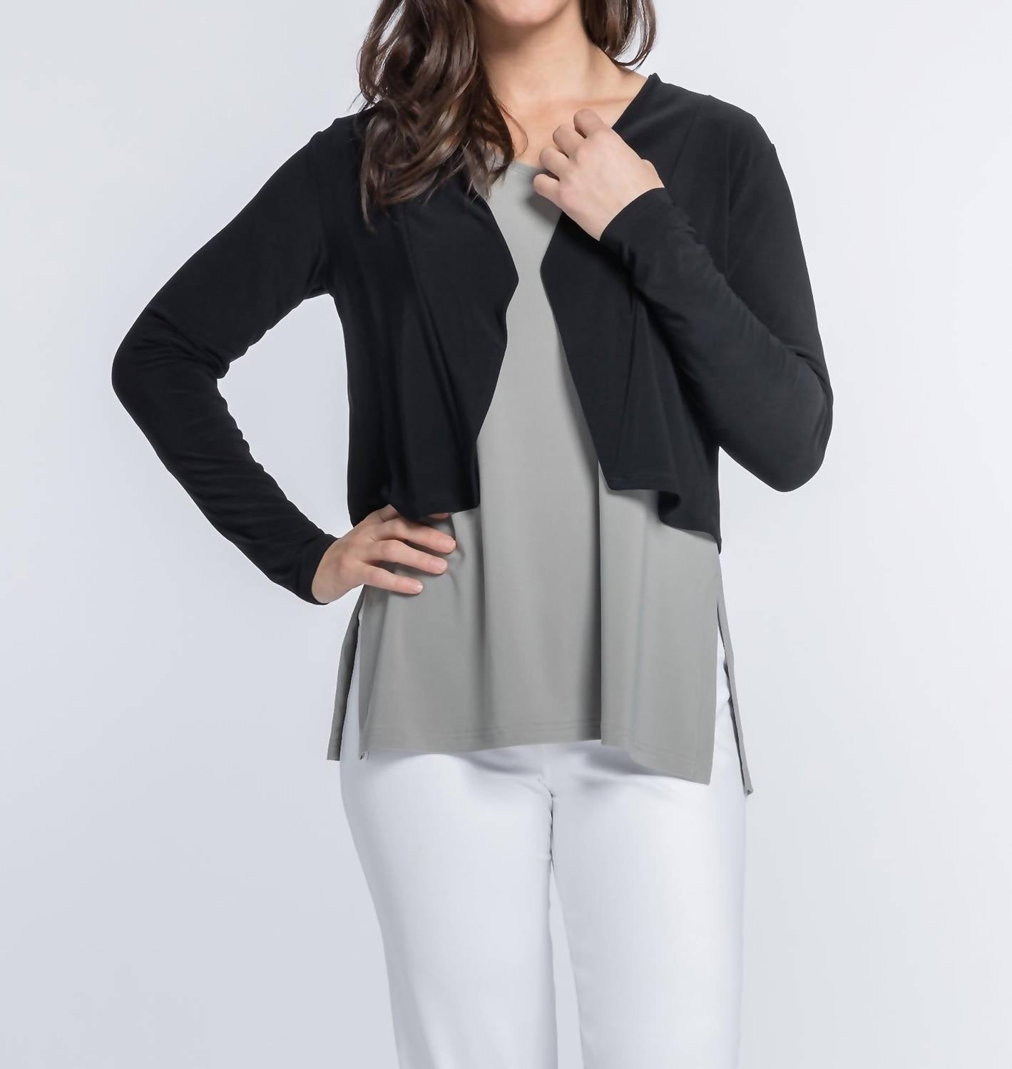 Sympli - Long Sleeves Cropped Shrug Jacket