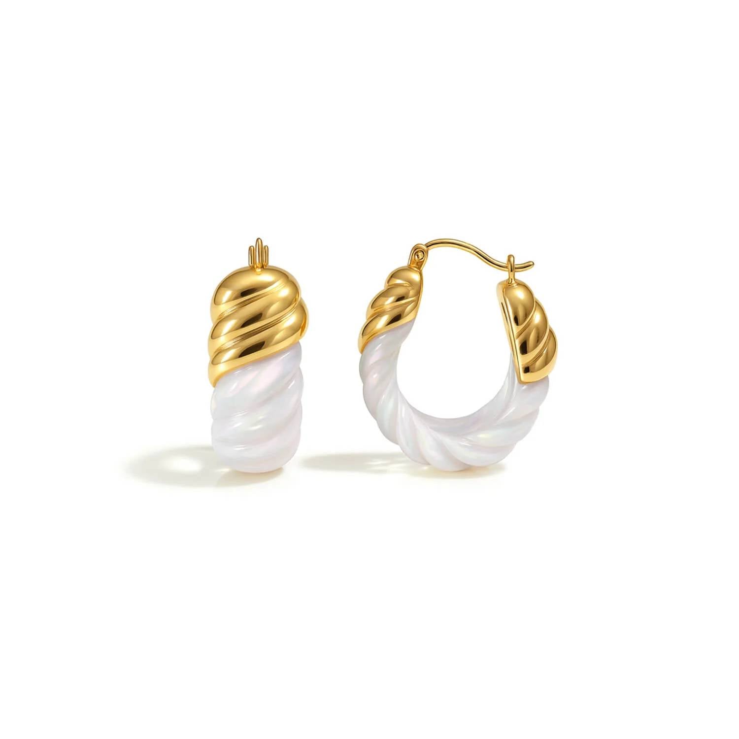 Gold & Honey - Women's Rope Shrimp Lucite Birthstone Hoop Earrings
