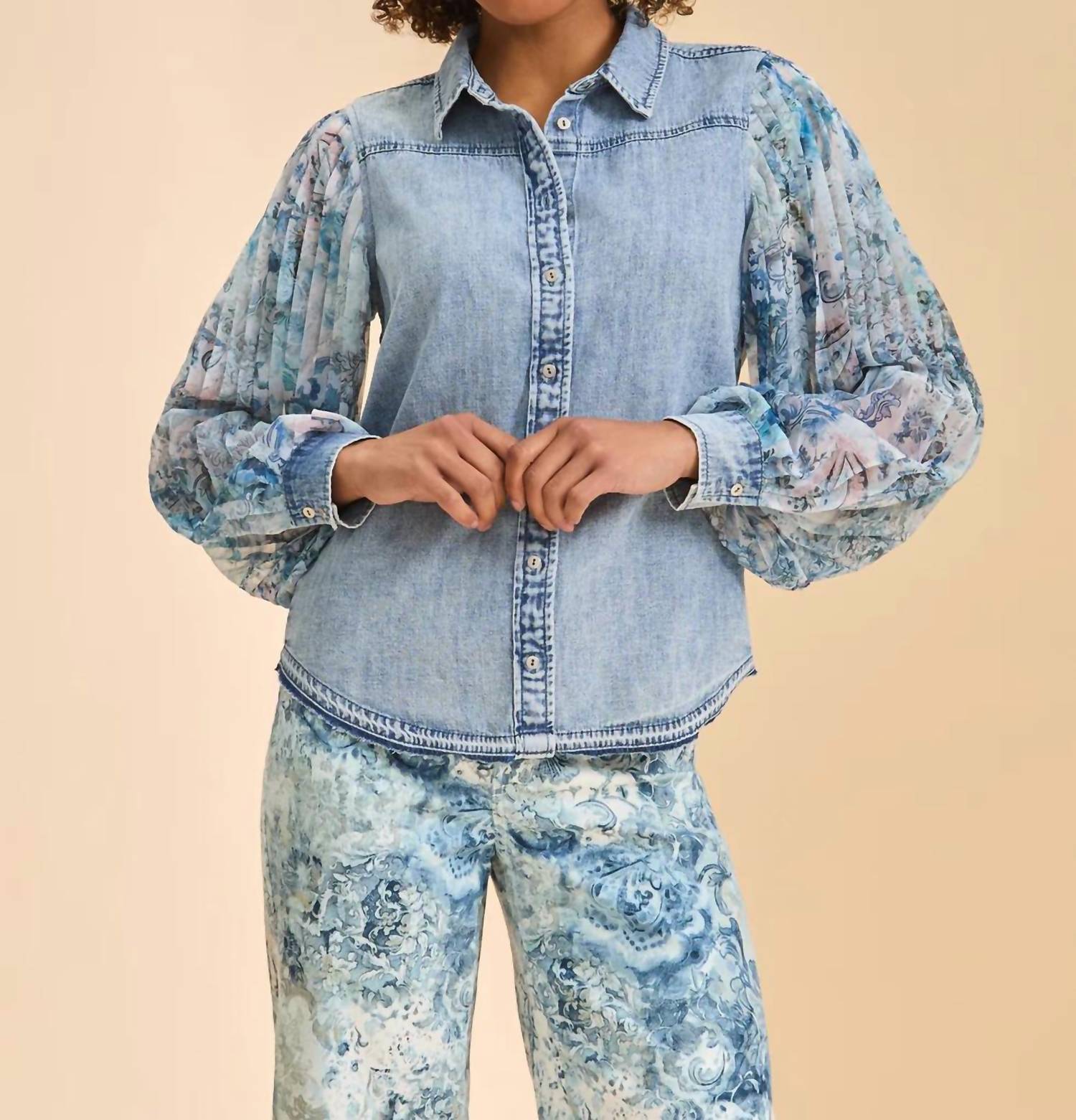 Fdj - Pleated sleeve chambray shirt
