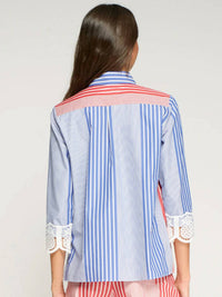 Vilagallo - Lace Cuffs Striped Shirt