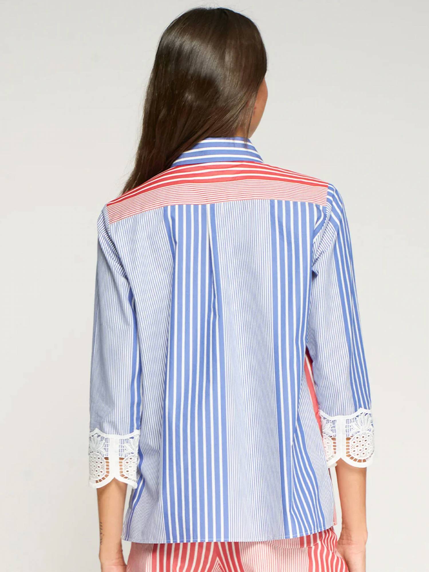 Vilagallo - Lace Cuffs Striped Shirt