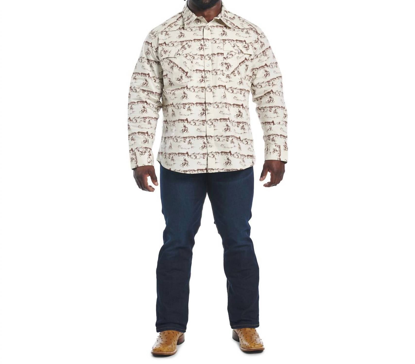 Justin Cowboy Way Pearl Snap Shirt in horse scene - men's shirt