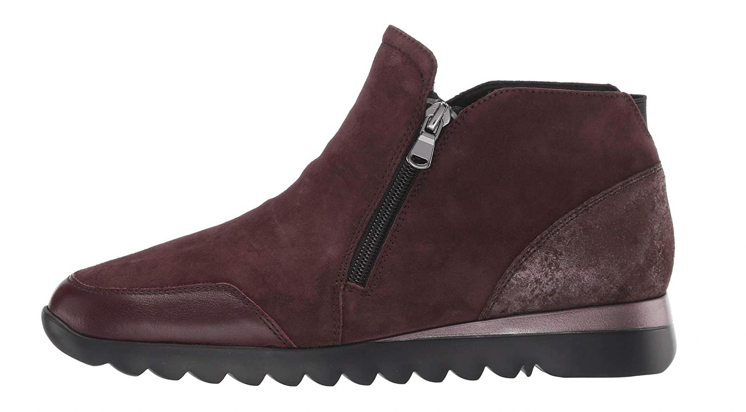 Munro Women's Danika Ankle Bootie in wine suede - women's shoe - detail view
