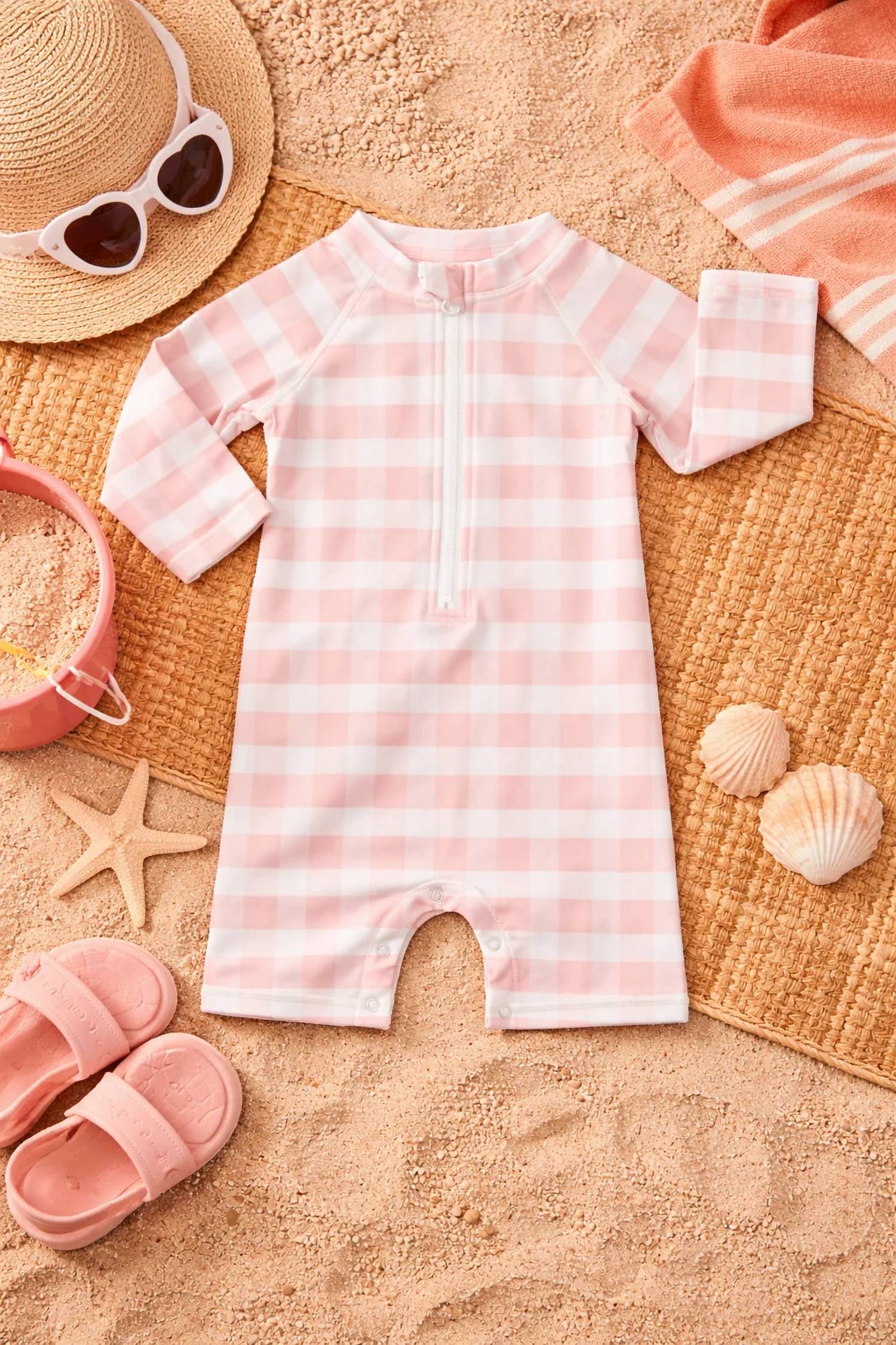 Emerson And Friends - Girl's Gingham One Piece Rash Guard Swimsuit