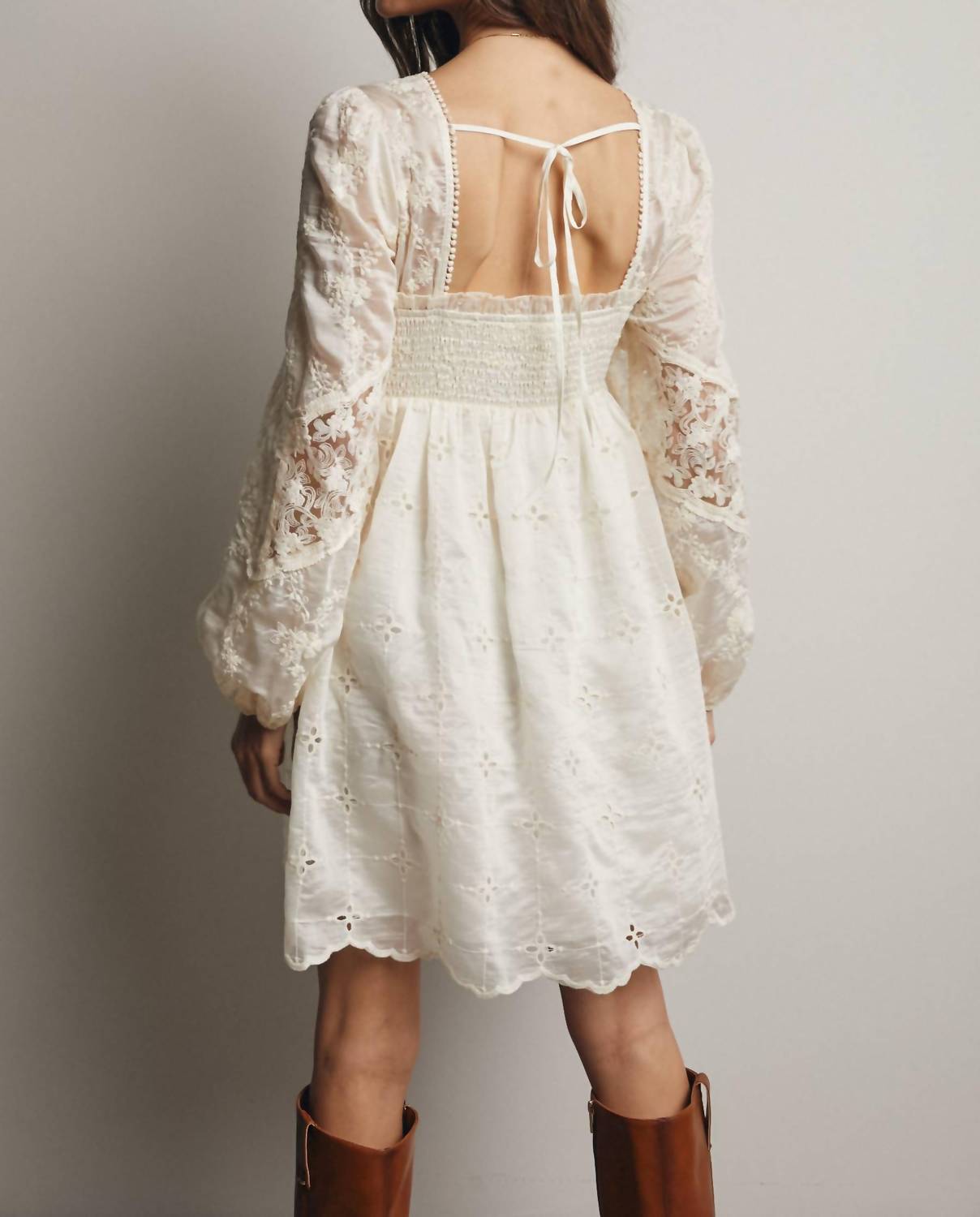 Forte The Ada Embroidered Lace Mini Dress in cream - women's dress - view 4