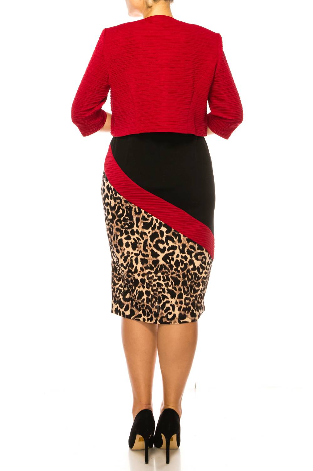Maya Brooke - Asymmetrical Animal Print Jacket Dress