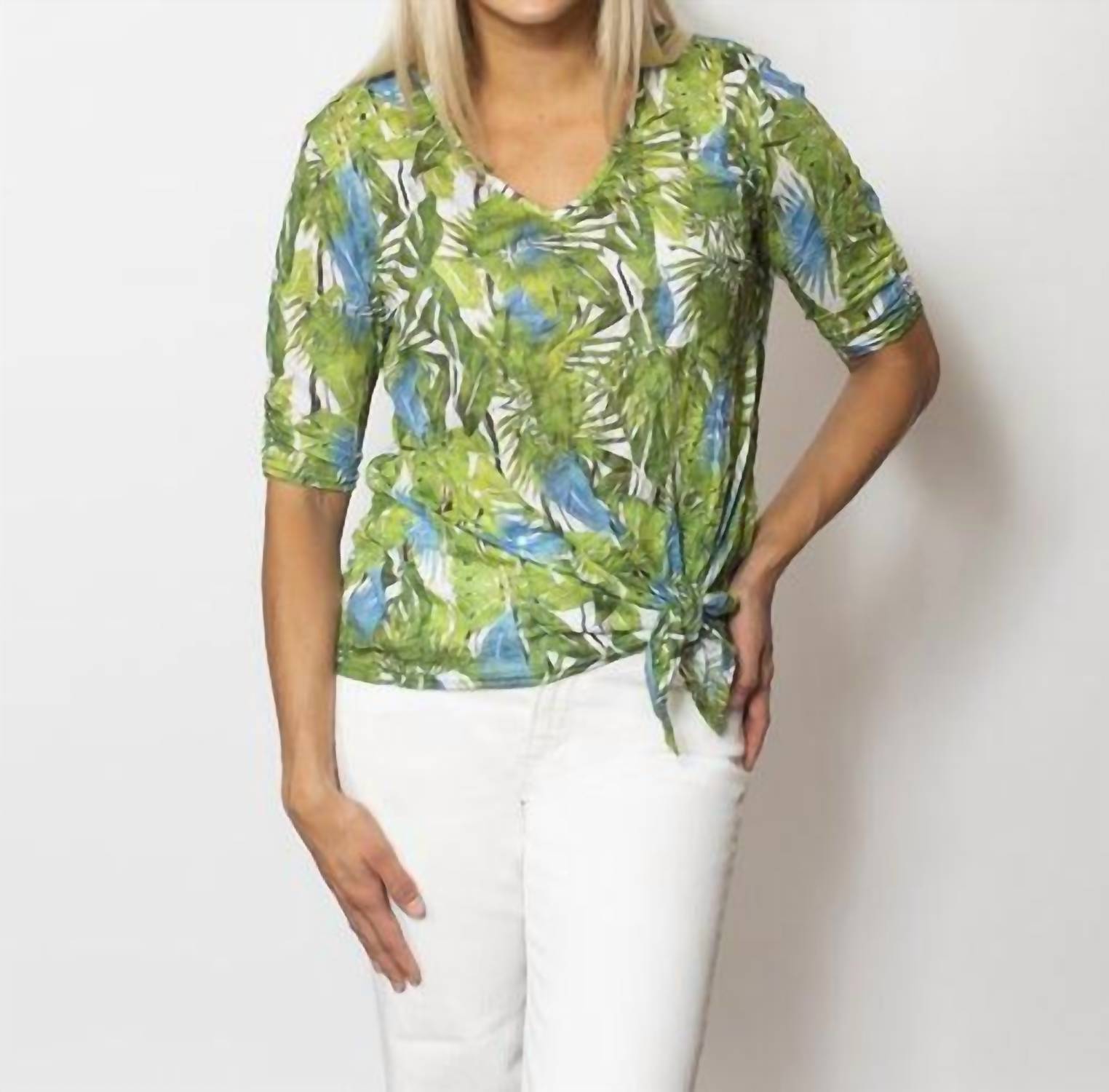 Sno Skins - Printed Crinkle Mesh V-neck Top