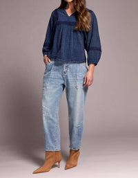 Tribal - Audrey Distressed Barrel Jeans