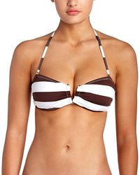 Women Godiva Striped Halter Spaghetti Strap Bandeau Swimsuit Bikini Top