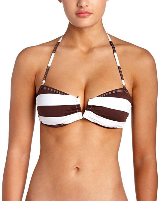 Women Godiva Striped Halter Spaghetti Strap Bandeau Swimsuit Bikini Top