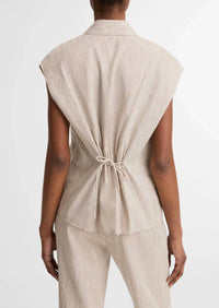Vince - Ticking Stripe Linen-cotton Cap-sleeve Blouse