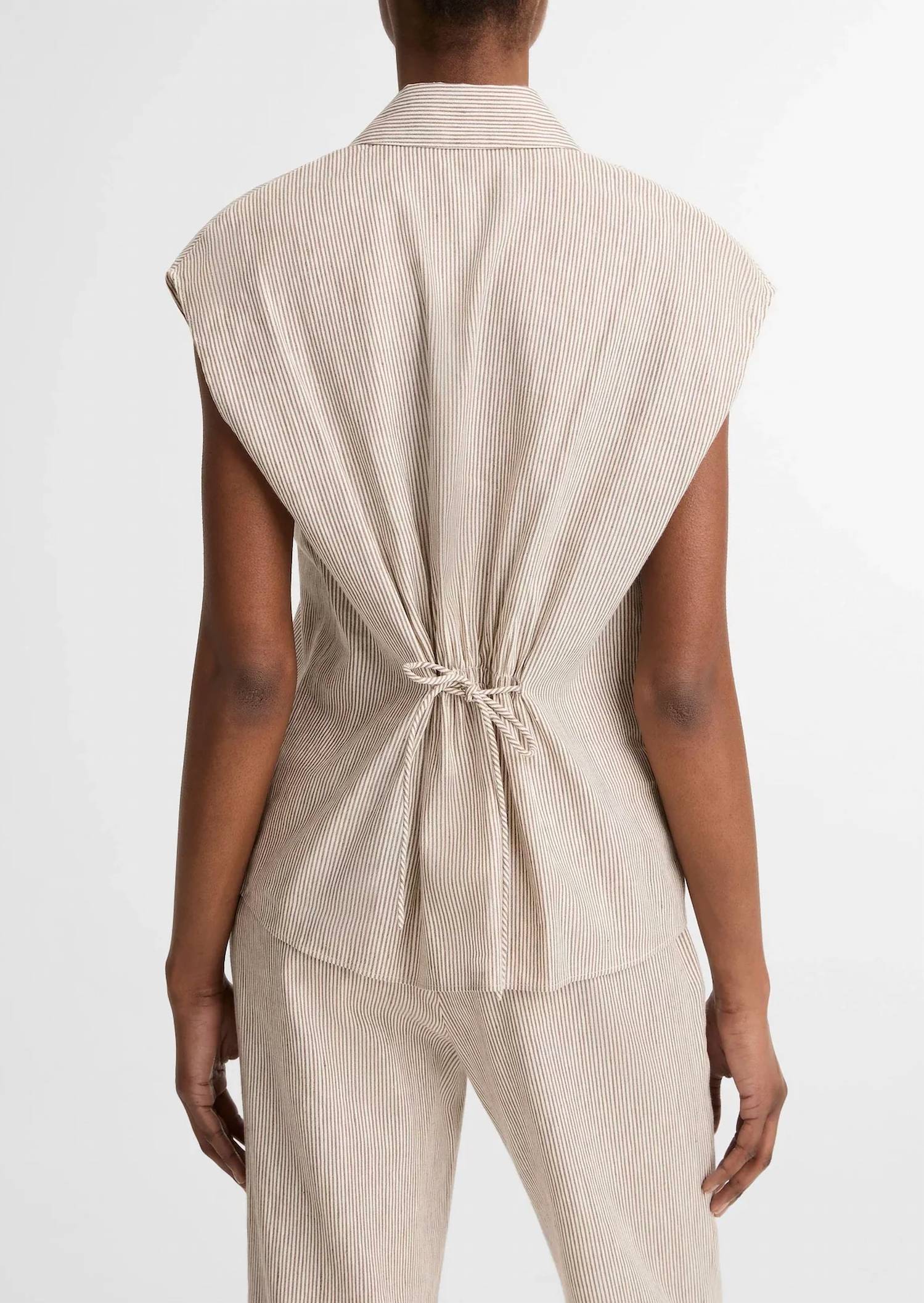 Vince - Ticking Stripe Linen-cotton Cap-sleeve Blouse
